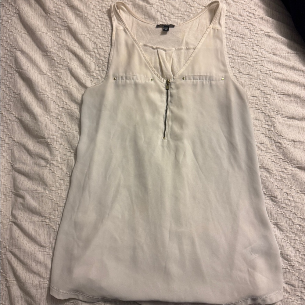 Express White Sleeveless Top with gold zipper